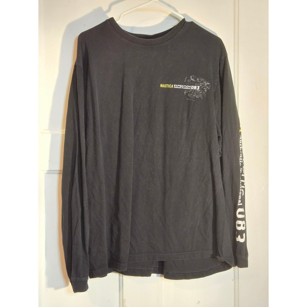 Nautica Expedition 083 Long Sleeve Graphic T-Shirt Mens Large Black Cotton